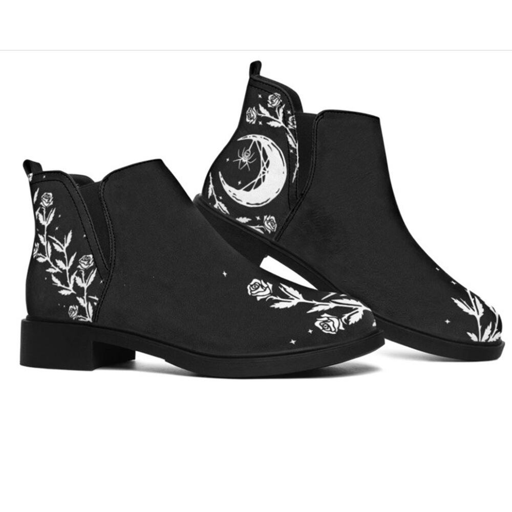 Rogue + Wolf Ankle Boots Women 11 Black Moon Rose Gothic Chelsea Bootie